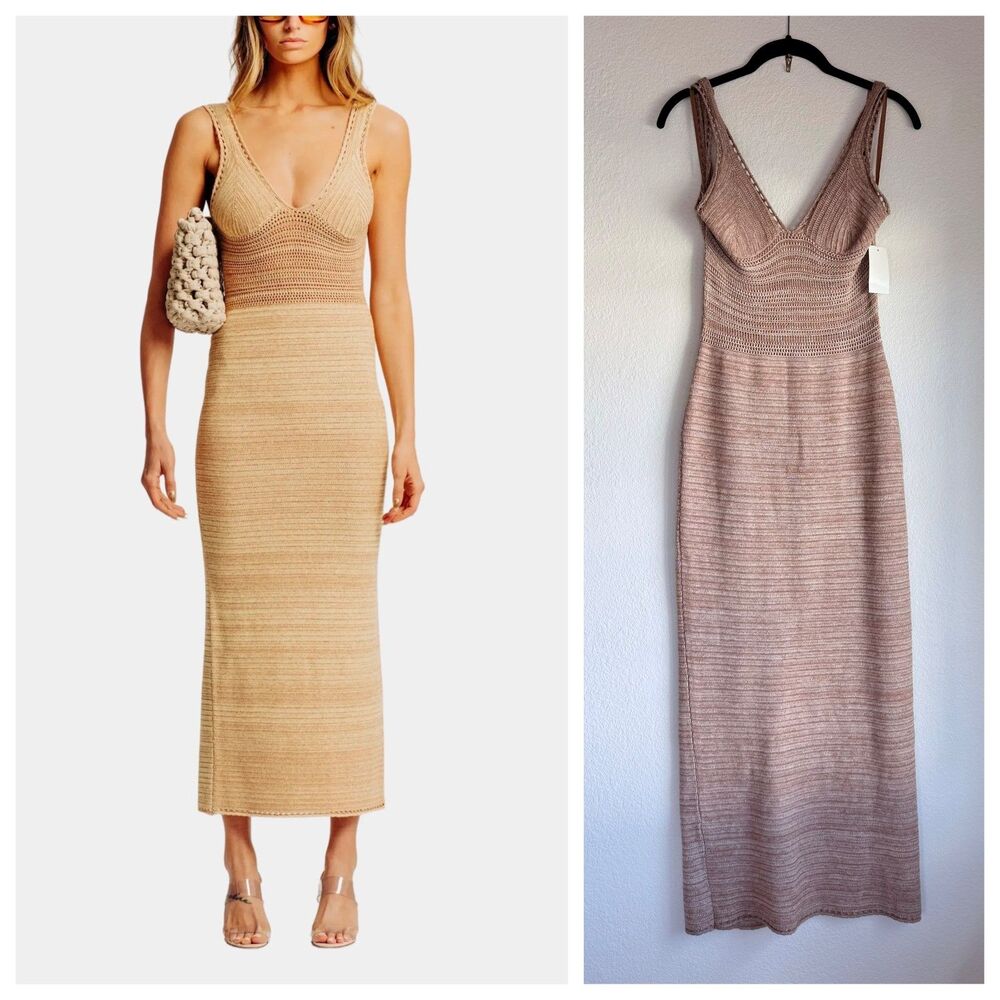 NWT Torn by Ronny Kobo Madi Crochet Maxi Dress in Brown Sand Size Medium